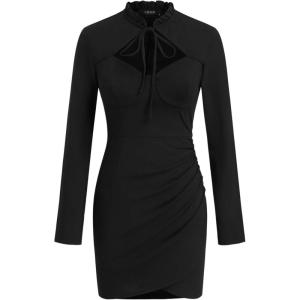 CIDER Bodycon Mini Dress Long Sleeve Cutout Party Dress(Black)