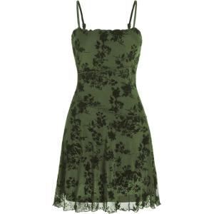 CIDER Women’s Gothic Dresses Summer Mini Dress Lace Mesh Square Neck Sleeveless Spaghetti Strap Party Goth Y2K Fall(Green)