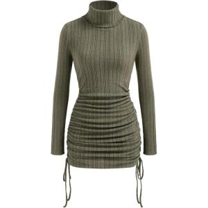 CIDER Women’s Turtleneck Sweater Dress Bodycon Long Sleeve Knit Mini Dresses Y2K Cocktail Date Night Fall Fashion Outfit(Green)