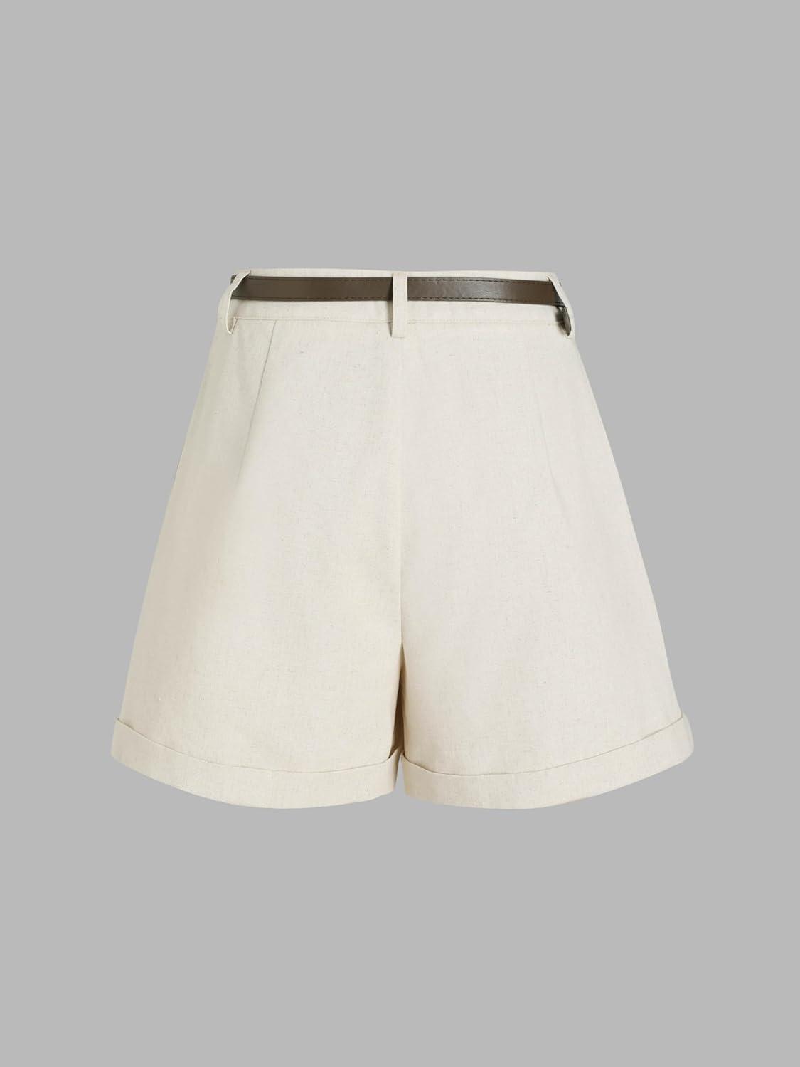 imageCIDER High Waist Belted Wide Leg ShortsBeige