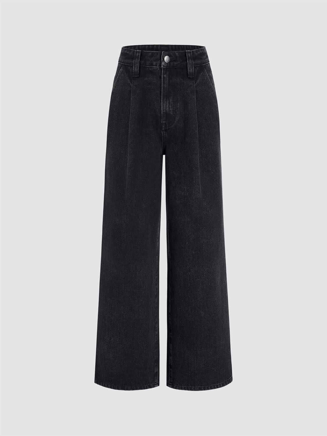 imageCIDER Jeans for Women High Waist Wide Leg Jeans Straight Leg Trousers Baggy Denim Pants with Pocket OversizedBlack