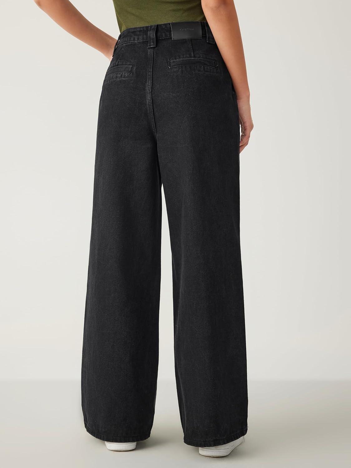 imageCIDER Jeans for Women High Waist Wide Leg Jeans Straight Leg Trousers Baggy Denim Pants with Pocket OversizedBlack