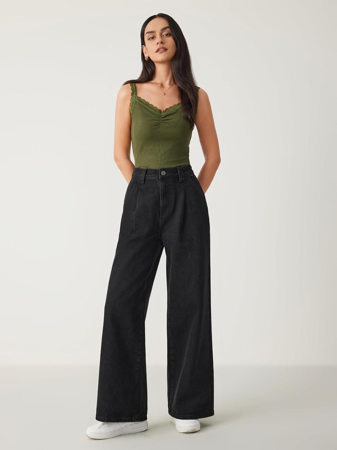 imageCIDER Jeans for Women High Waist Wide Leg Jeans Straight Leg Trousers Baggy Denim Pants with Pocket OversizedBlack