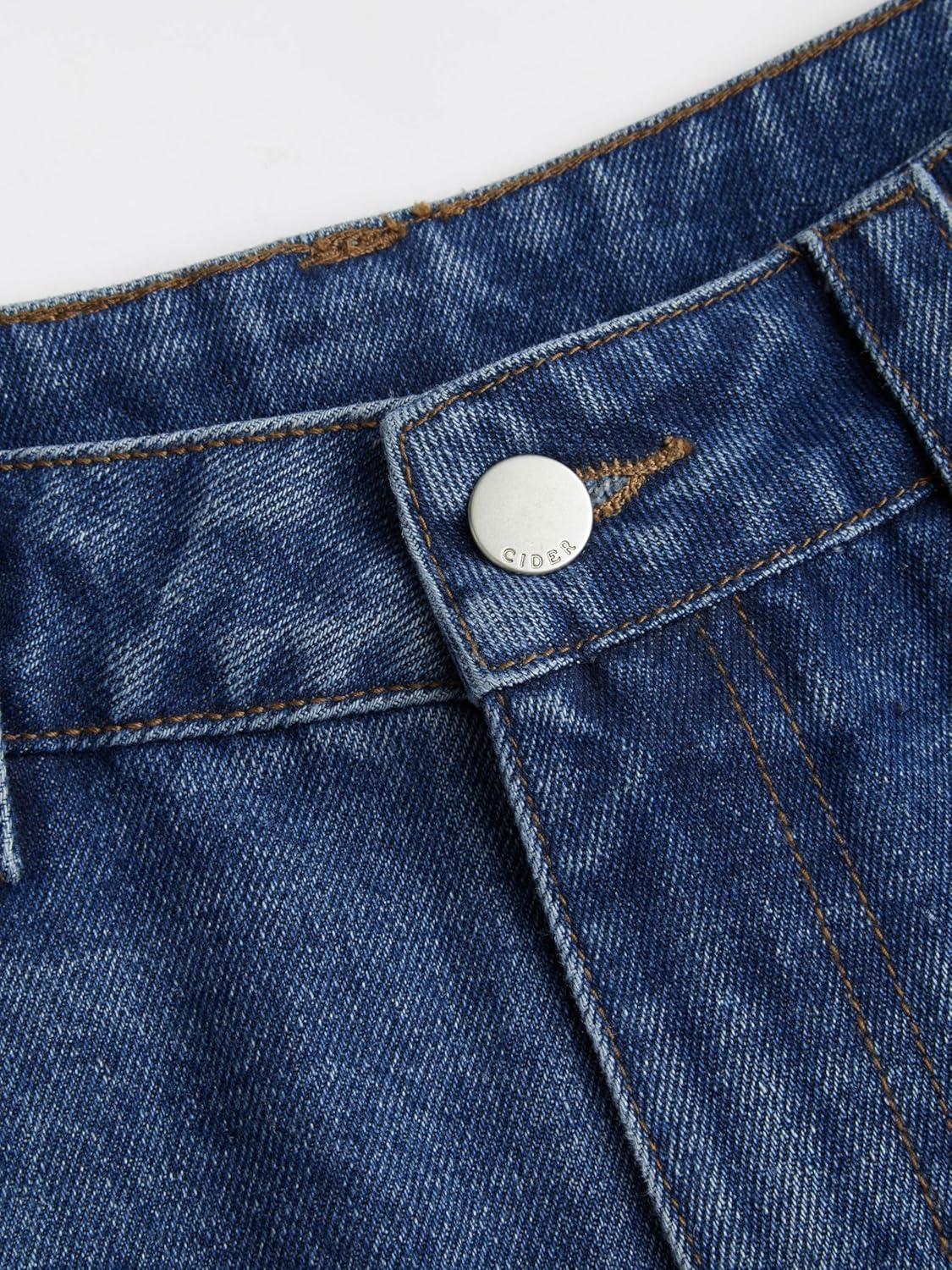 imageCIDER Jeans for Women High Waist Wide Leg Jeans Straight Leg Trousers Baggy Denim Pants with Pocket OversizedIndigo