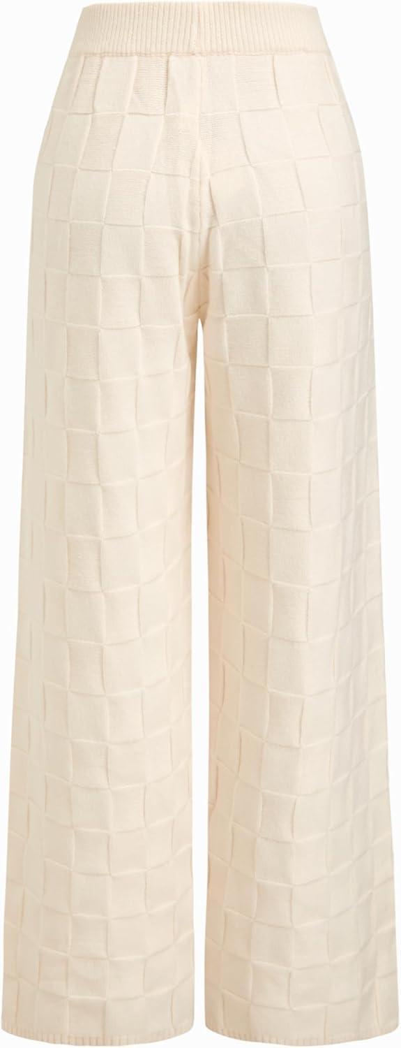 imageCIDER Lounge Pants Women Wide Leg Mid Waist Ribbed Knit Pants Casual Solid Warm WoolBlend Sweatpants Fall WinterBeige