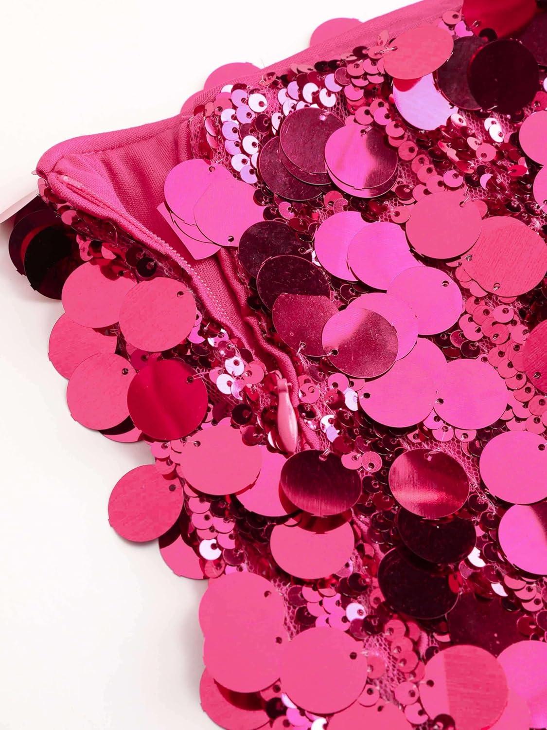 imageCIDER Sequin Mid Waist Sparkle Skirt Party Club Night Out Mini Skirt for Women TrendyFushcia