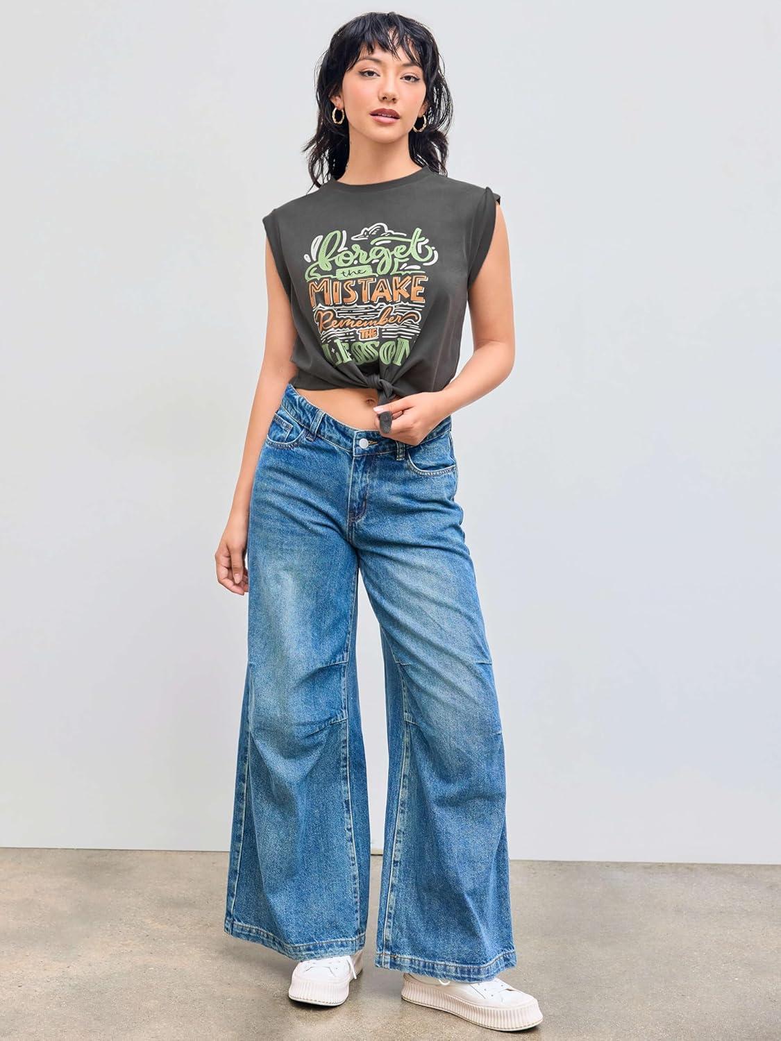 imageCIDER Womens Cap Sleeve Graphic Tank Crop Tops Crew Neck Twist Knot Front Tee T ShirtsCarbon