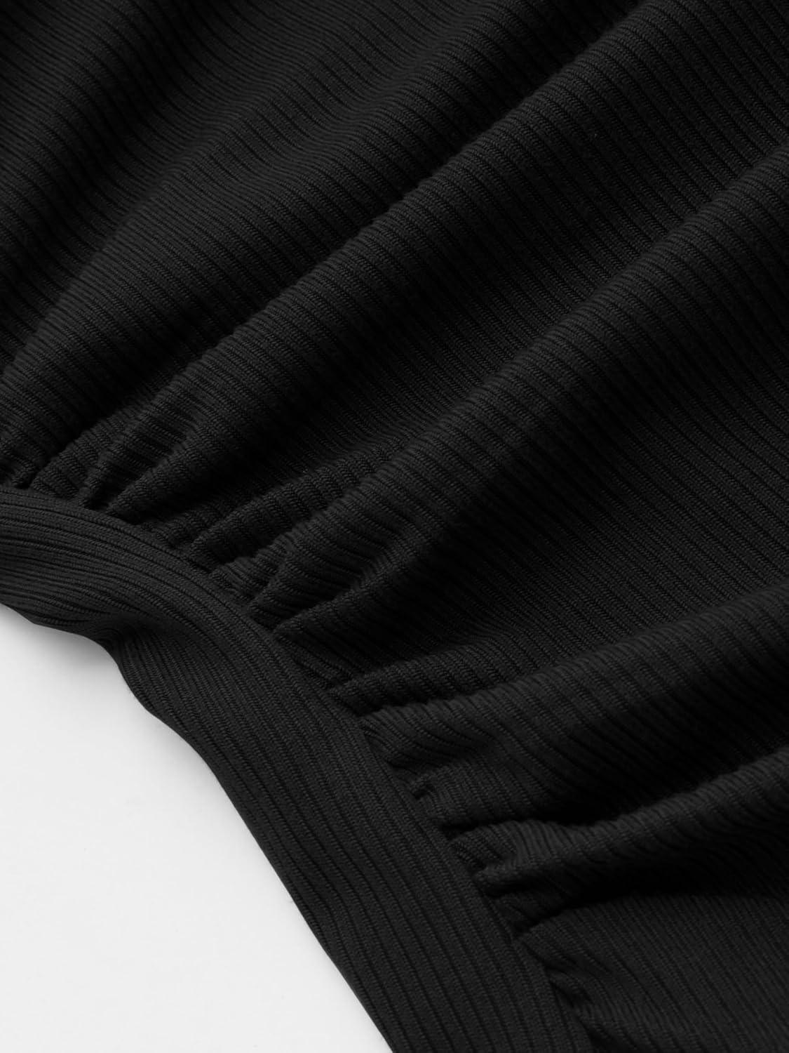 imageCIDER Womens Crop Tank Tops Boat Neck Sleeveless Ruched Slim Fit Summer Tops TrendyBlack