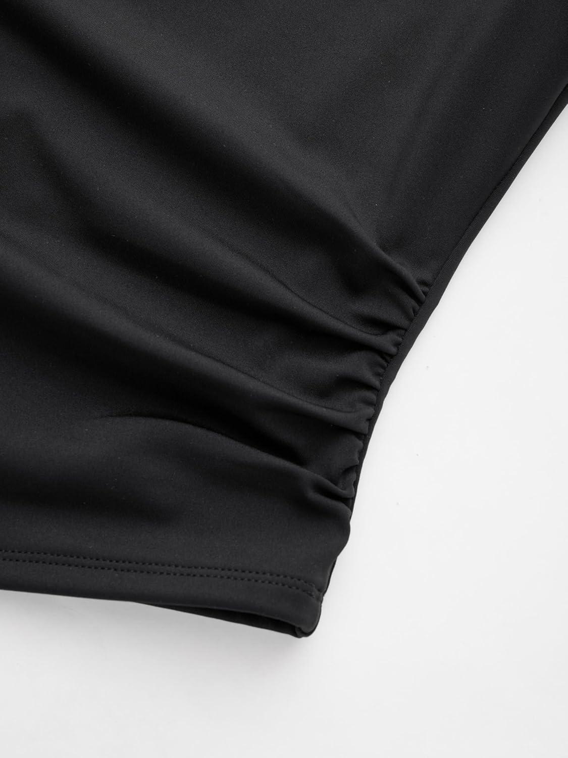 imageCIDER Womens Crop Tank Tops Boat Neck Sleeveless Ruched Slim Fit Summer Tops TrendyBlack Asymmetrical