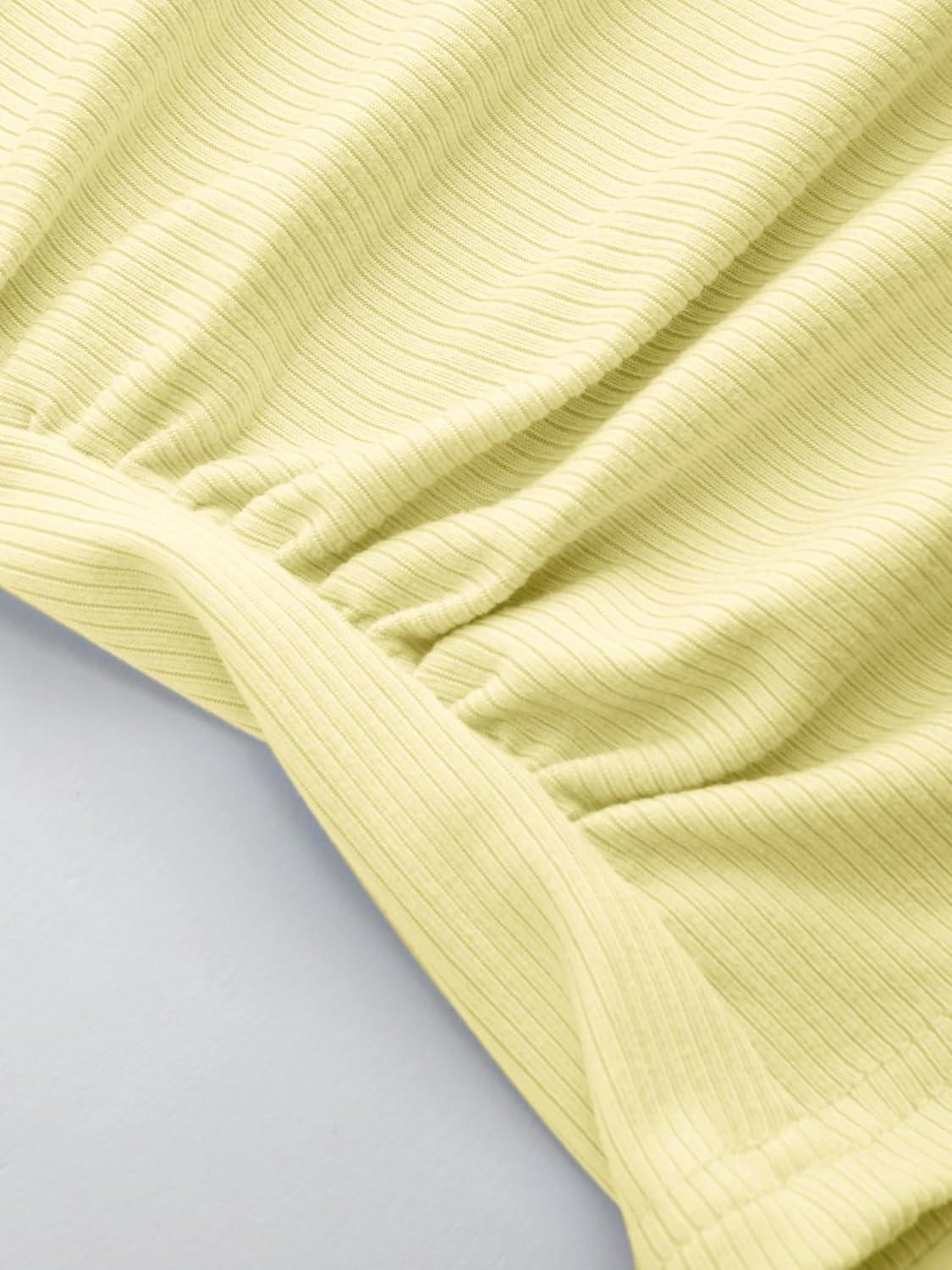 imageCIDER Womens Crop Tank Tops Boat Neck Sleeveless Ruched Slim Fit Summer Tops TrendyLight Yellow