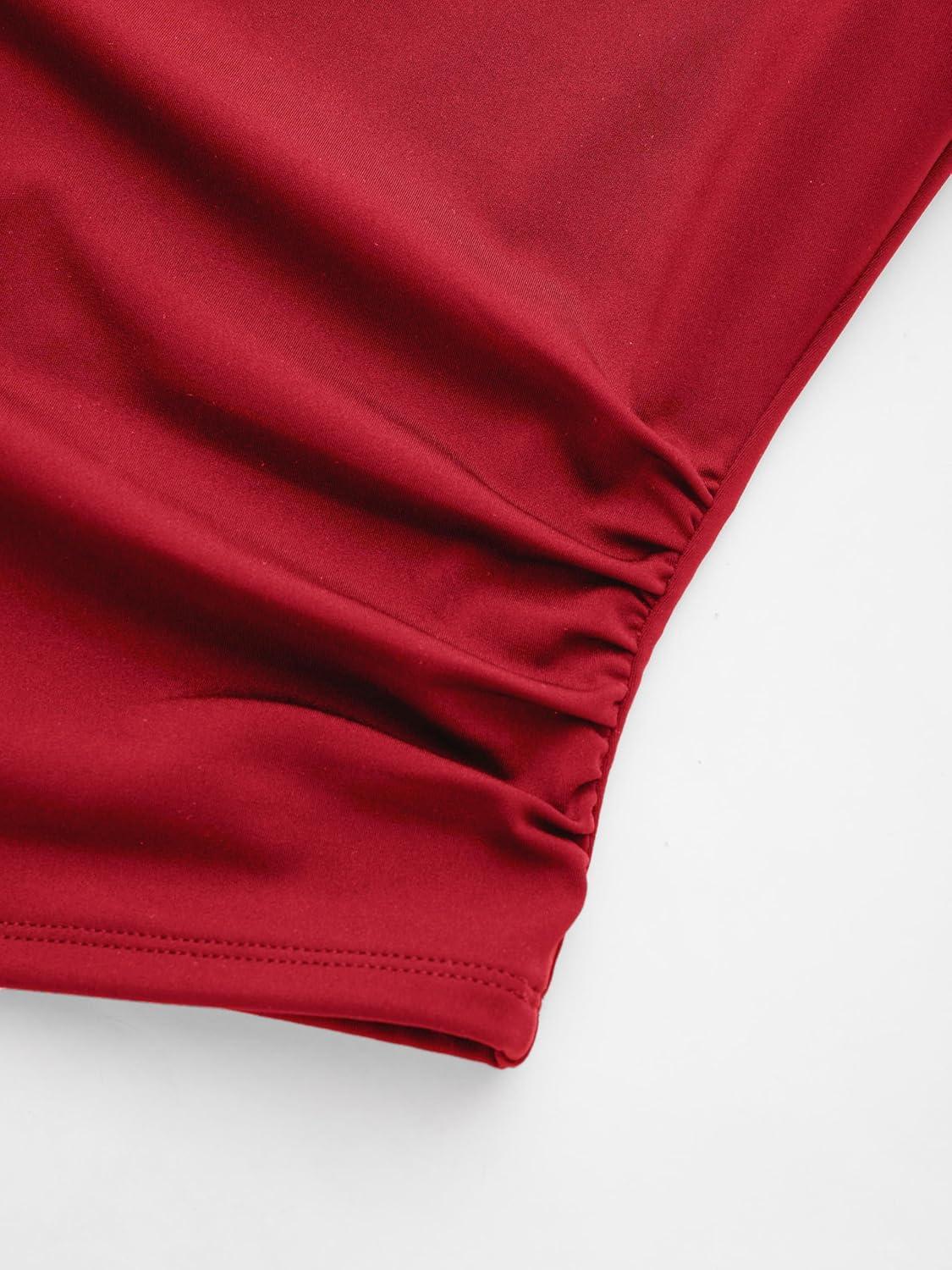 imageCIDER Womens Crop Tank Tops Boat Neck Sleeveless Ruched Slim Fit Summer Tops TrendyRed Asymmetrical