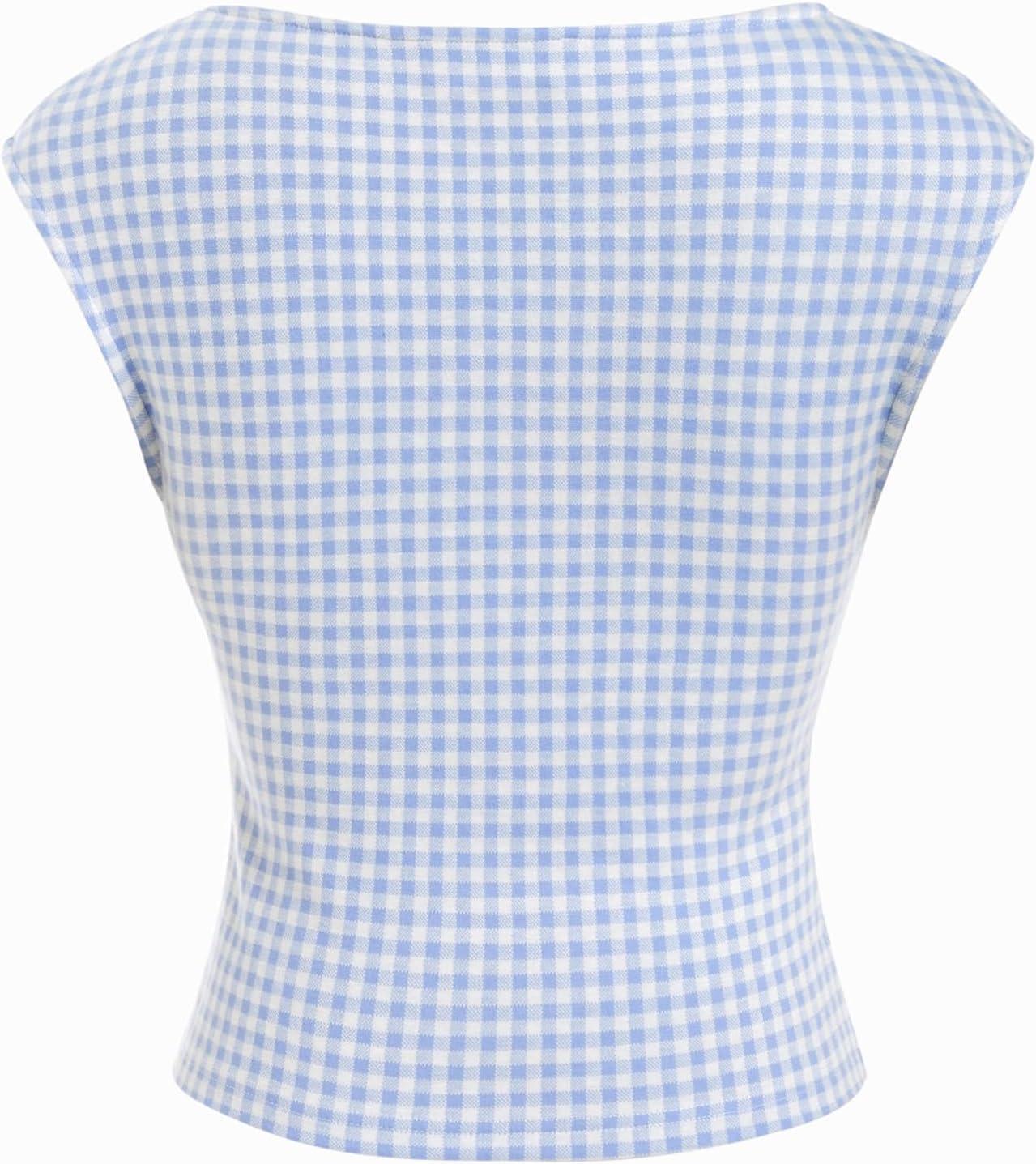 imageCIDER Womens Crop Tank Tops Boat Neck Sleeveless Ruched Slim Fit Summer Tops TrendySky Blue