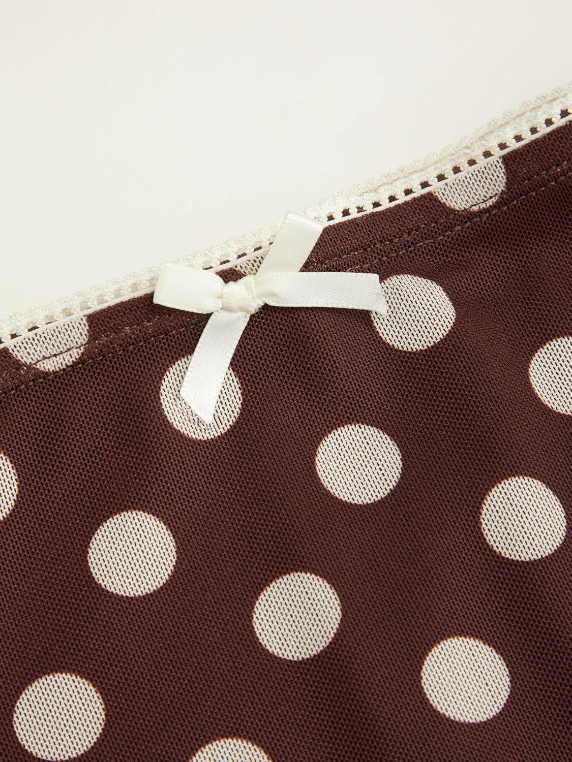 imageCIDER Womens Polka Dot Midi Skirt Vintage Bowknot Sheer Mesh Ruffle Hem Retro Fashion Going Out Casual Skirt TrendyCoffee