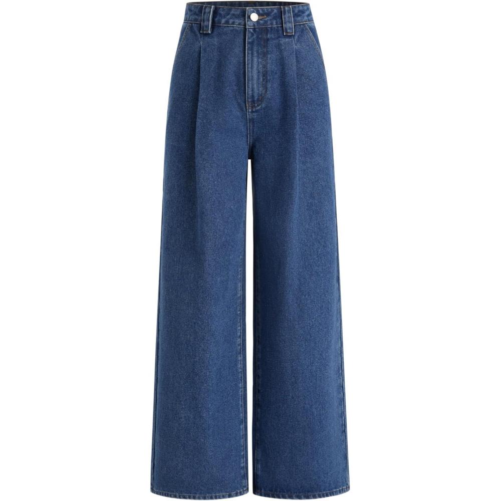 imageCIDER Jeans for Women High Waist Wide Leg Jeans Straight Leg Trousers Baggy Denim Pants with Pocket OversizedIndigo