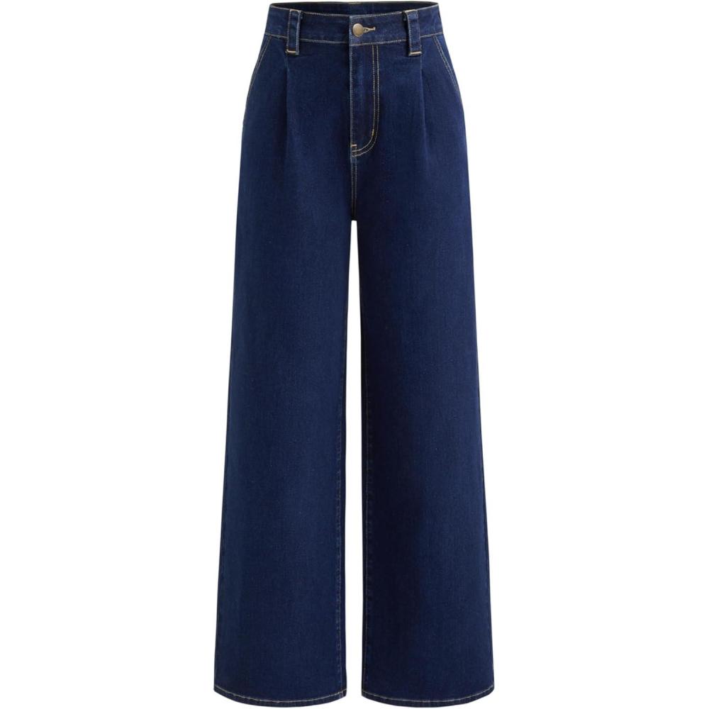 imageCIDER Jeans for Women High Waist Wide Leg Jeans Straight Leg Trousers Baggy Denim Pants with Pocket OversizedNavy Blue