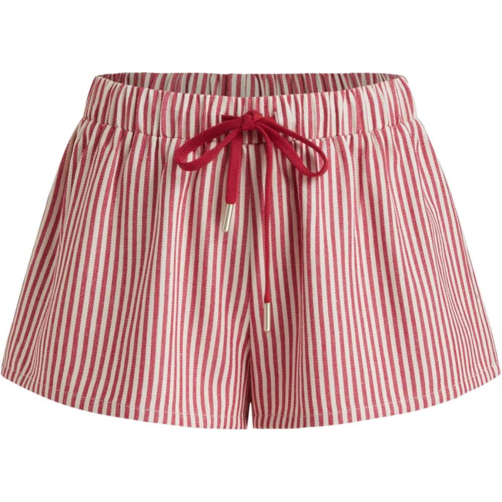 imageCIDER Shorts for Women Cute Stripe Knotted Tie Ultra Short Bottoms Casual Vacation Beach Knotted Micro ShortsRed
