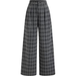 CIDER Plaid Wide Leg Pants for Women with Pockets Mid Waist Checkered Pants Business Casual Trousers Trendy(Black)