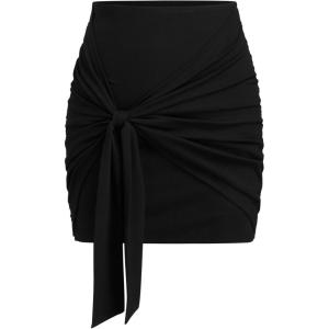 CIDER Ribbed Knit Mini Fit Skirt Tie Front Date Night Party Clubwear(Black)