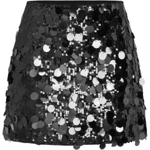 CIDER Sequin Mid Waist Sparkle Skirt Party Club Night Out Mini Skirt for Women Trendy(Black)