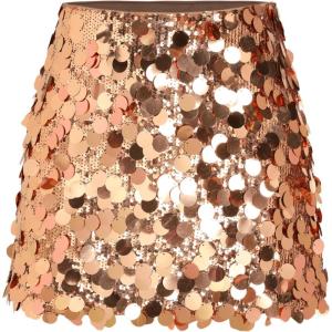 CIDER Sequin Mid Waist Sparkle Skirt Party Club Night Out Mini Skirt for Women Trendy(Champagne)
