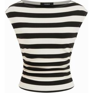 CIDER Women’s Crop Tank Tops Boat Neck Sleeveless Ruched Slim Fit Summer Tops Trendy(Black & White)