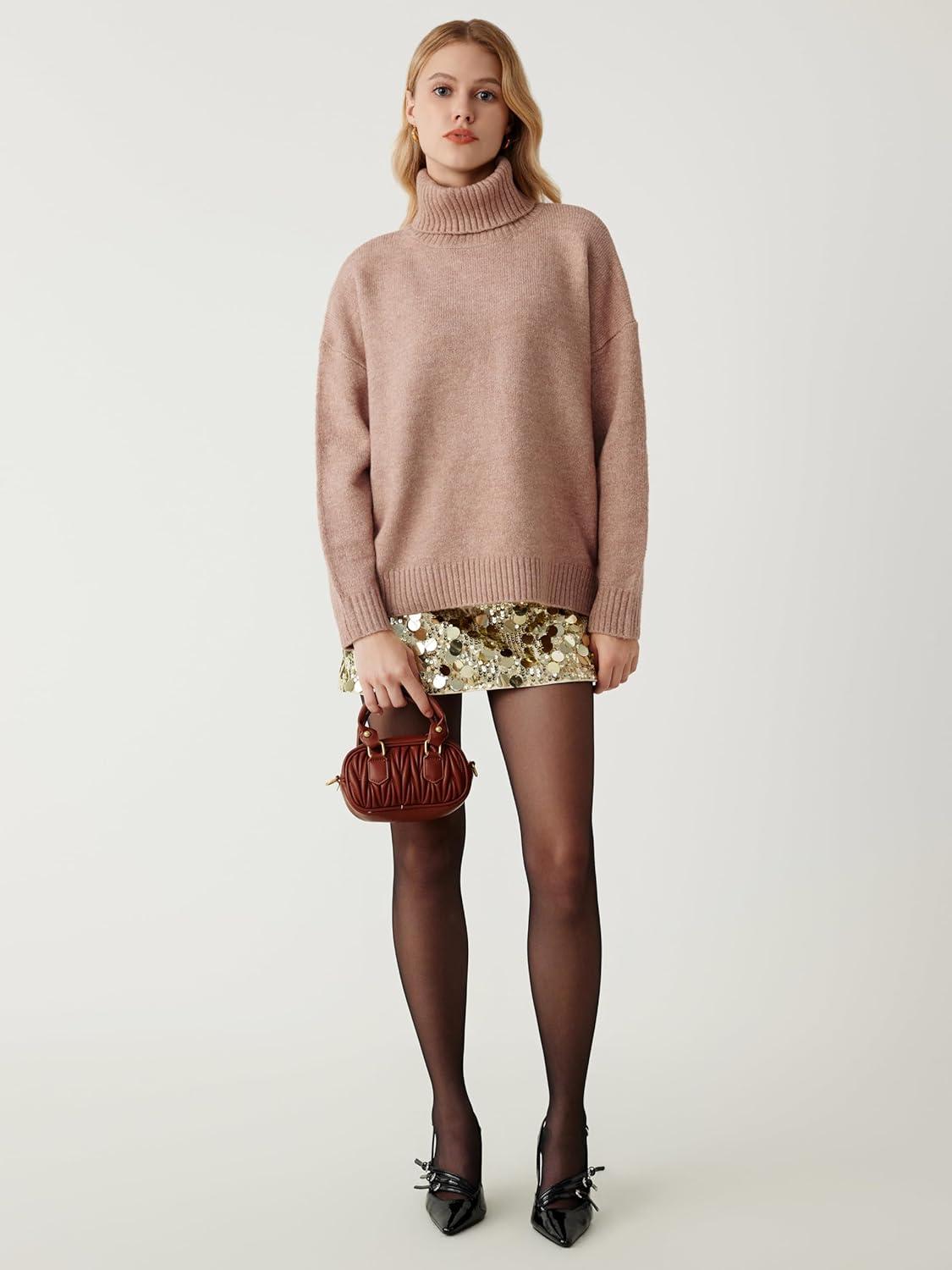 imageCIDER High Neck Knitted Long Sleeve SweaterKhaki