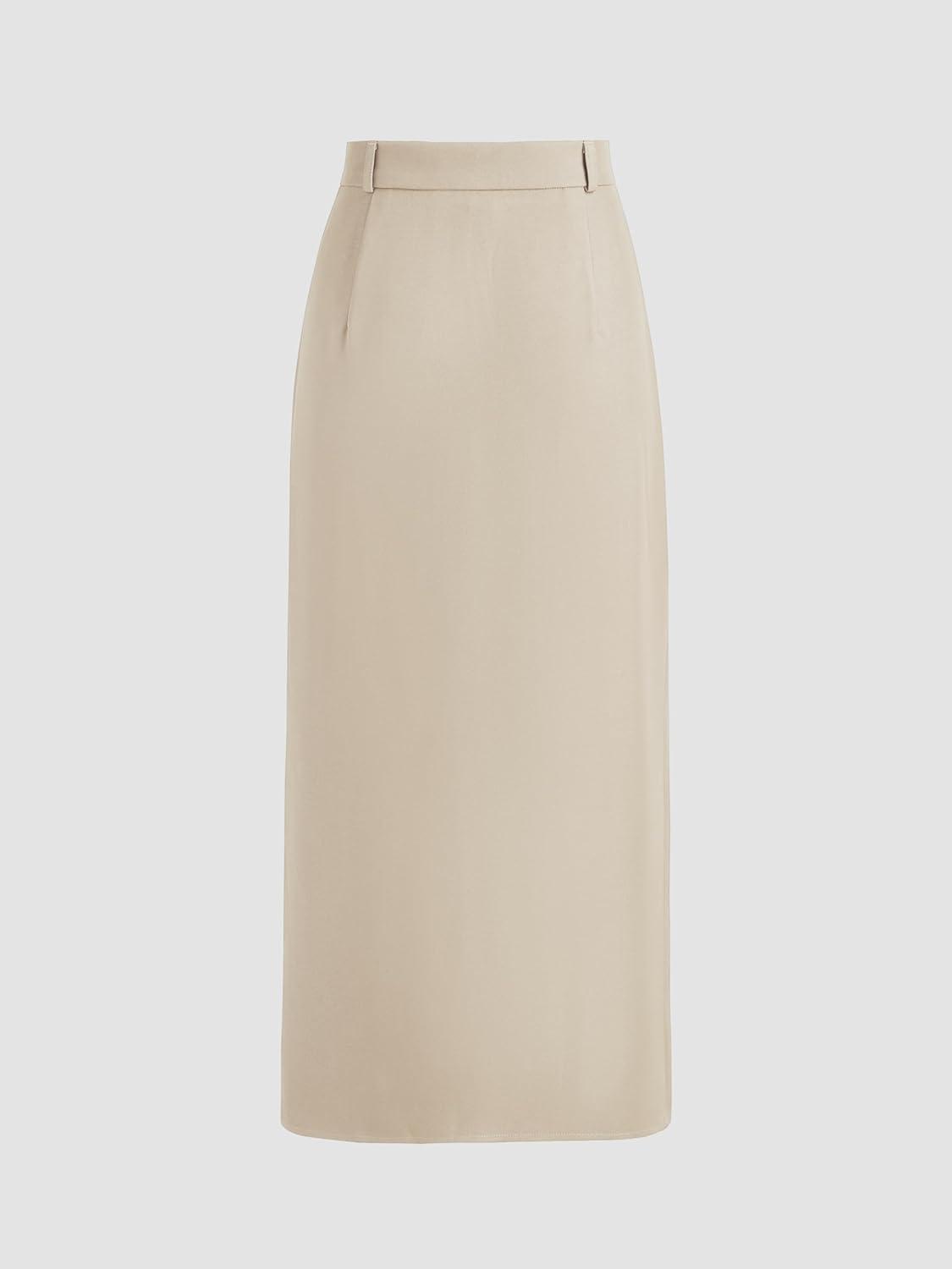 imageCIDER Solid High Waist Split Maxi SkirtBeige