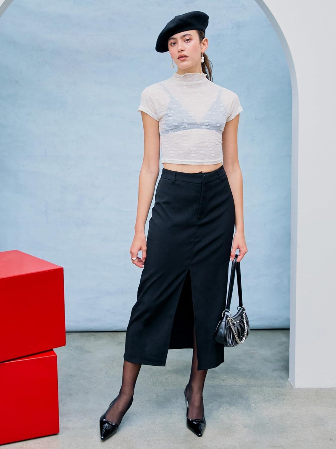 imageCIDER Solid High Waist Split Maxi SkirtBlack