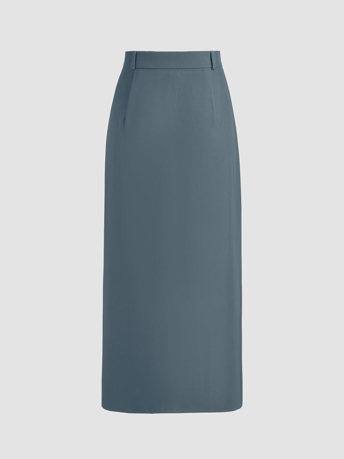 imageCIDER Solid High Waist Split Maxi SkirtBlue