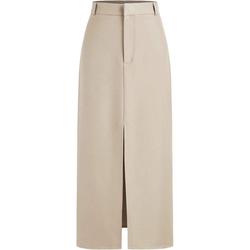 imageCIDER Solid High Waist Split Maxi SkirtBeige