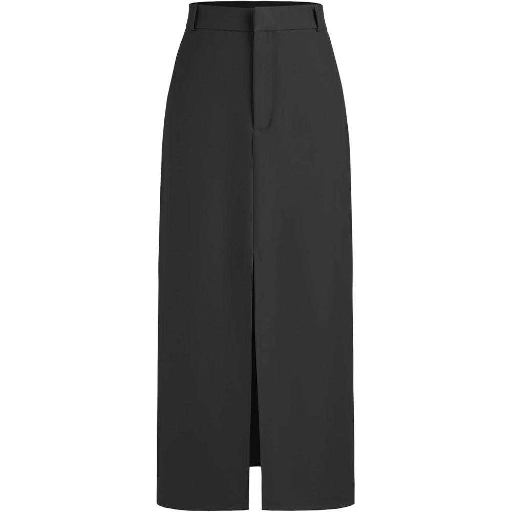 imageCIDER Solid High Waist Split Maxi SkirtBlack