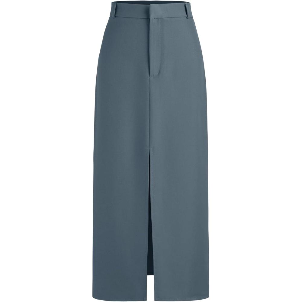 imageCIDER Solid High Waist Split Maxi SkirtBlue