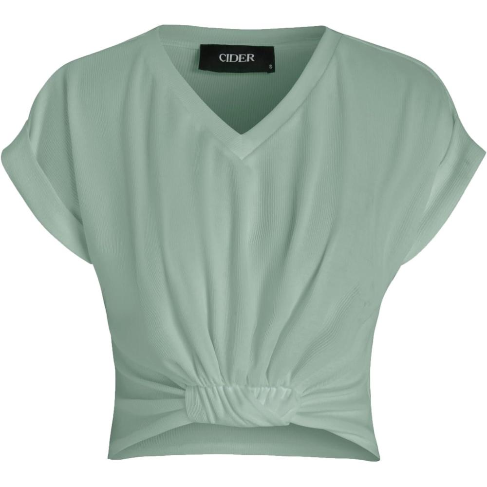 imageCIDER VNeck Solid Ruched Crop TopPale Green