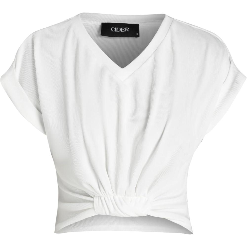 imageCIDER VNeck Solid Ruched Crop TopWhite