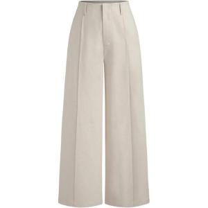CIDER Linen-Blend High Rise Solid Pocket Wide Leg Trousers(Beige)
