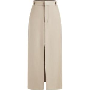 CIDER Solid High Waist Split Maxi Skirt(Beige)