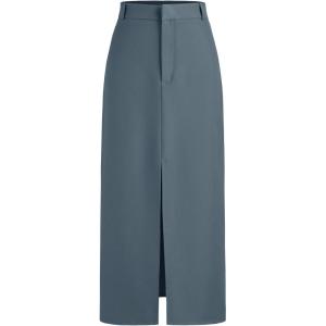 CIDER Solid High Waist Split Maxi Skirt(Blue)