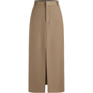 CIDER Solid High Waist Split Maxi Skirt(Camel)