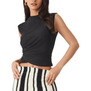 CIDER Summer Tank Tops for Women Twist Crew Neck Ruched Crop Top Sleeveless Slim Fit Trendy Tee Business Casual(Black)