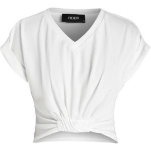 CIDER V-Neck Solid Ruched Crop Top(White)
