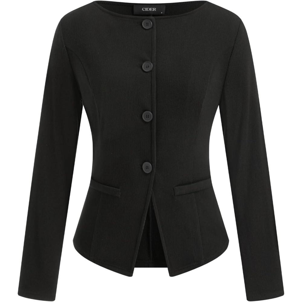 imageCIDER Women Blazer Long Sleeve Button Down Business Casual Office JacketBlack