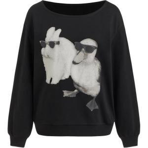 CIDER Going Out Sweatshirt for Women Dachshund Graphic Asymmetrical Neck Long Sleeve Terry Pullover Dog Top(Black)