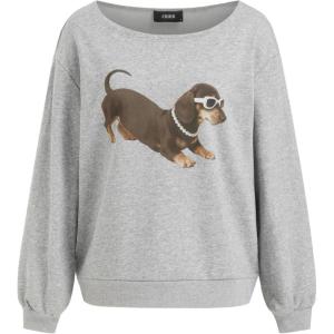 CIDER Going Out Sweatshirt for Women Dachshund Graphic Asymmetrical Neck Long Sleeve Terry Pullover Dog Top(Grey)