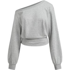 CIDER Off Shoulder Sweatshirt Womens Long Sleeve Casual Pullover Streetwear Fall Trendy Top(Grey)