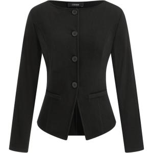 CIDER Women Blazer Long Sleeve Button Down Business Casual Office Jacket(Black)