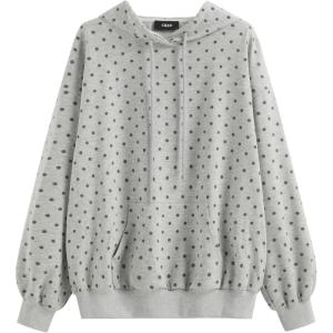CIDER Womens Polka Dot Hoodie Pullover Sweatshirt Casual Long Sleeve Top(Grey)