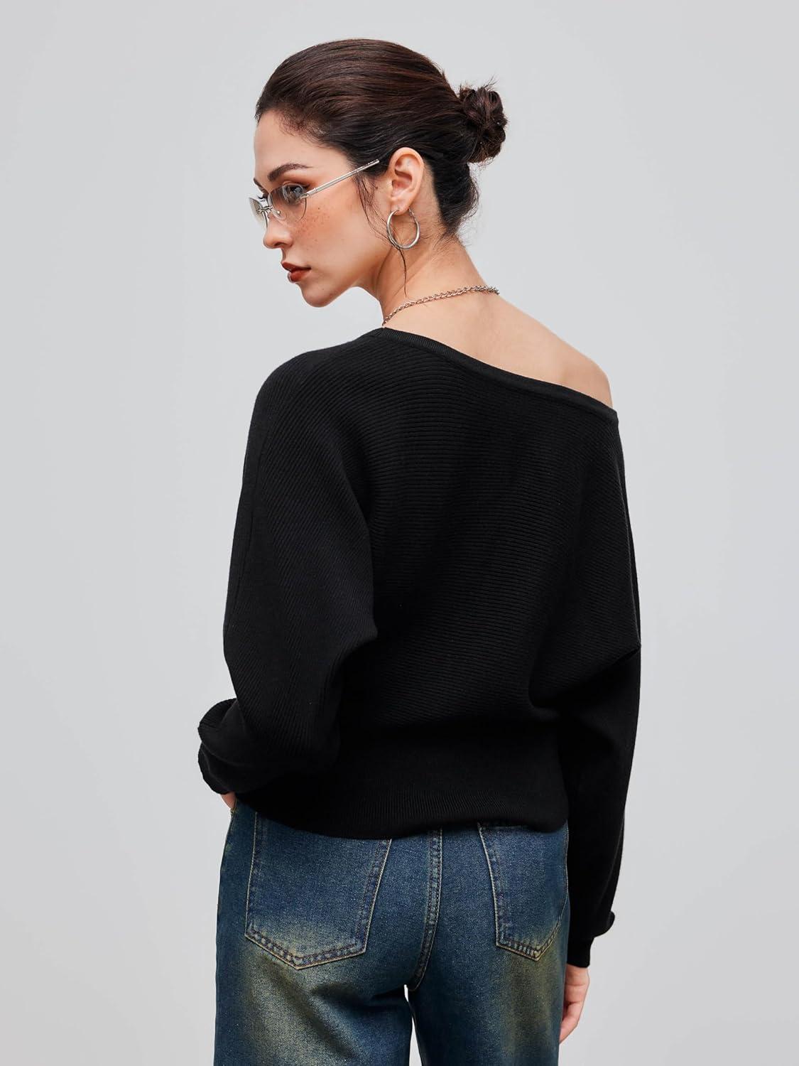 imageCIDER Asymmetrical Neck Solid Crop Long Sleeve TopBlack