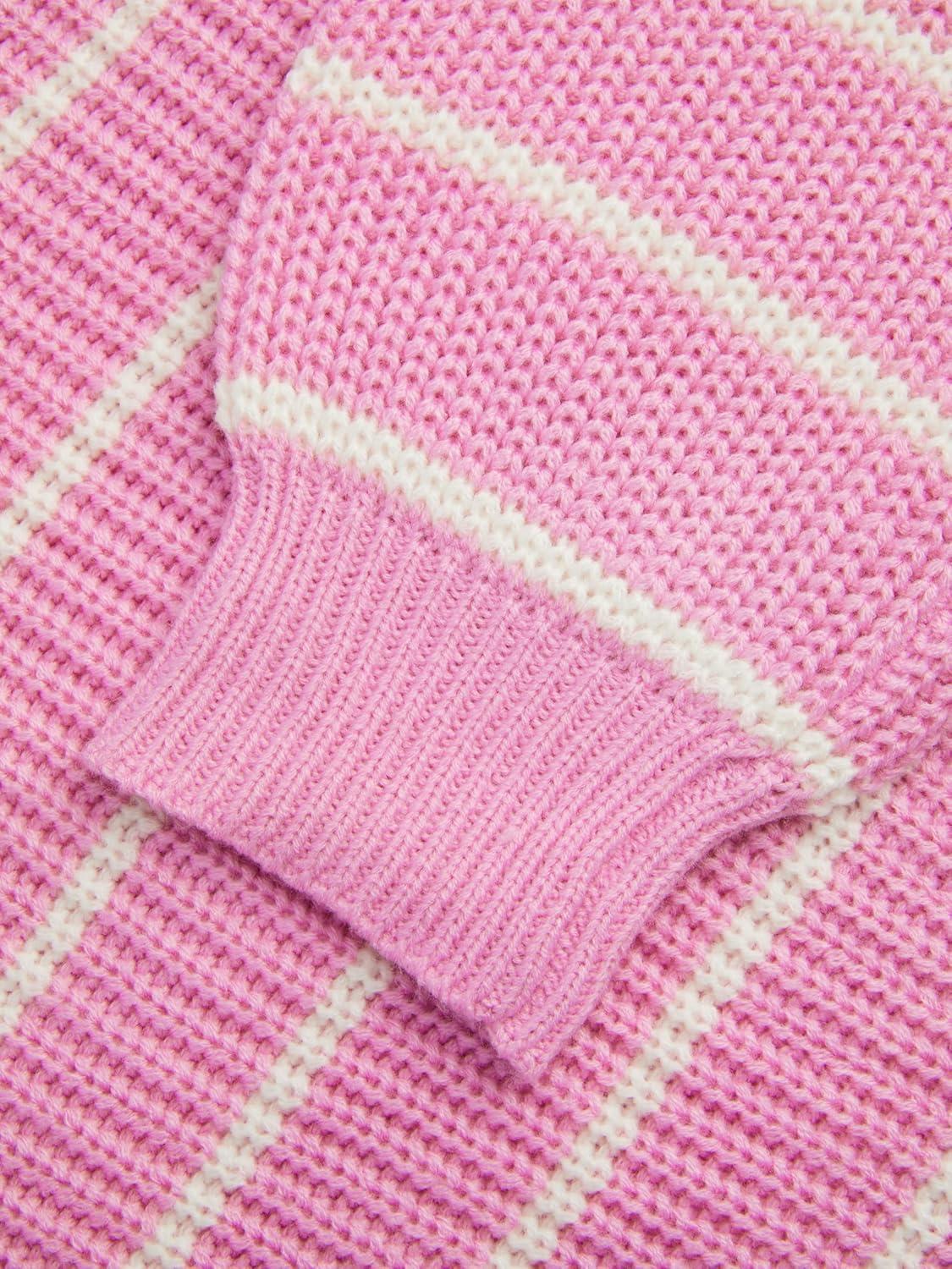 imageCIDER Womens Cropped Striped Sweater Long Sleeve Crew Neck Trendy Pullover TopsPink