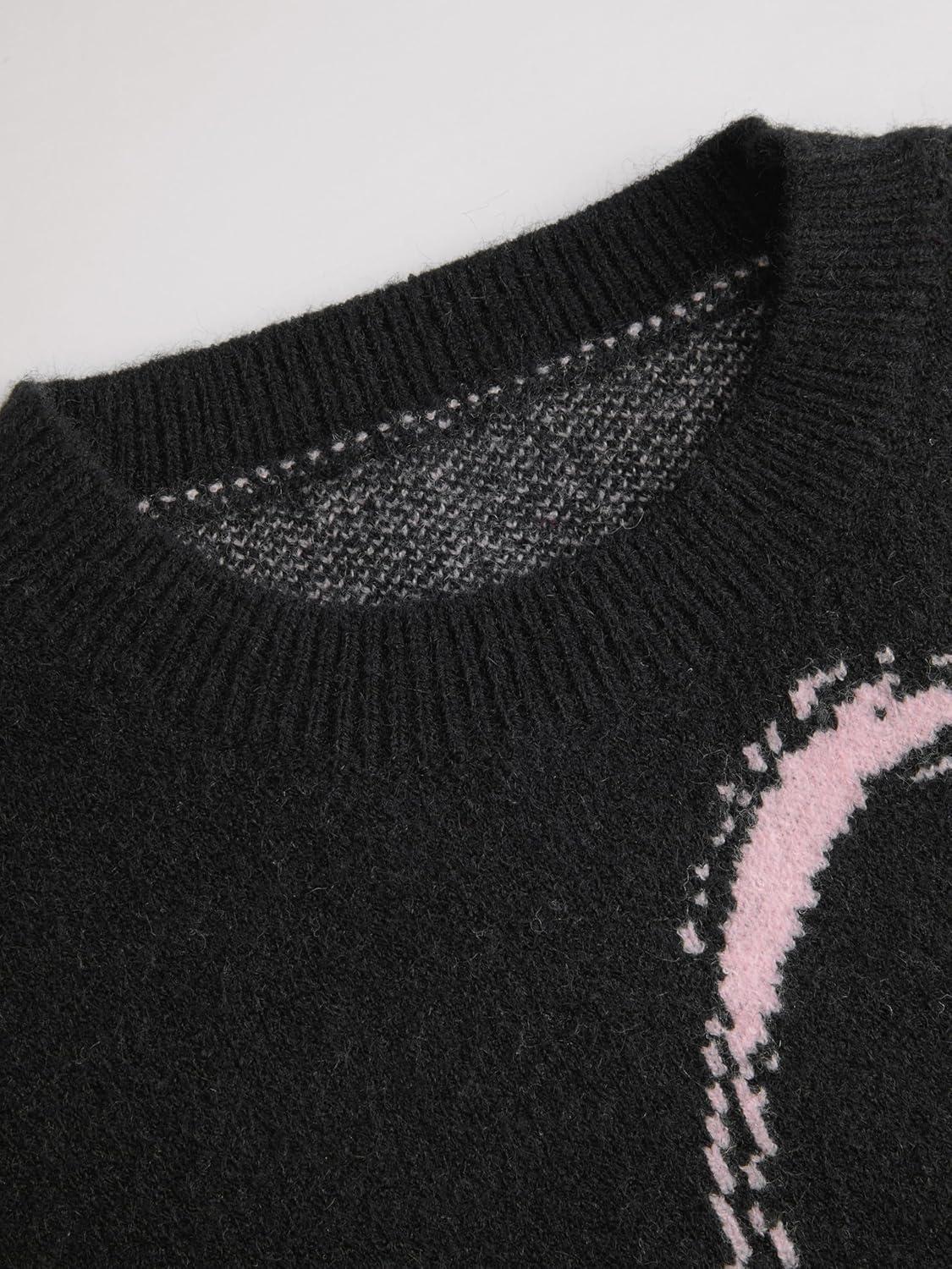 imageCIDER Womens Sweater Bow Knot Cute Y2k Long Sleeve Crew Neck Pullover TopsBlack