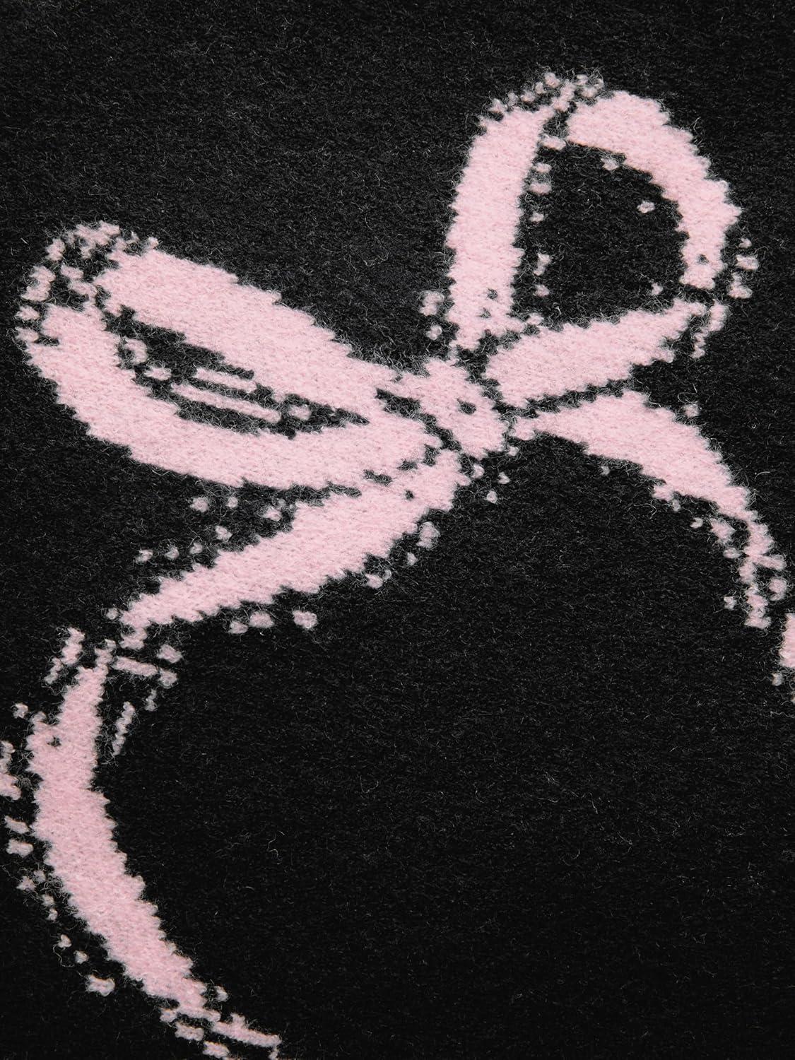 imageCIDER Womens Sweater Bow Knot Cute Y2k Long Sleeve Crew Neck Pullover TopsBlack